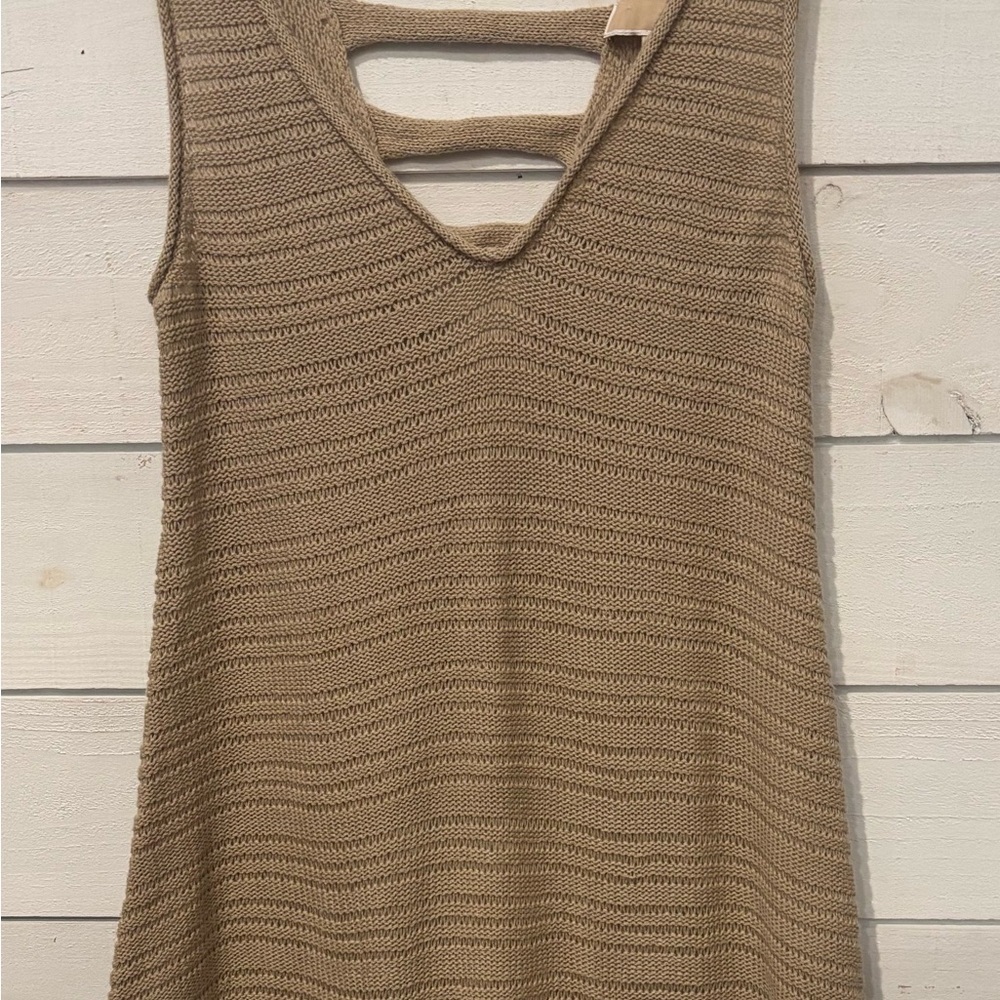 Michael Kors Tan Ribbed Cut Out Sleeveless cover up - Picture 3 of 10